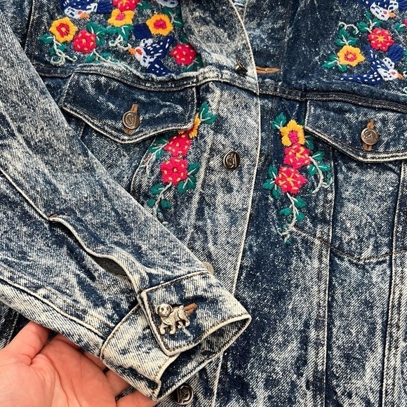 Las Manos Women’s Bohemian style hand embroidered Denim Jean Jacket Size Large - Picture 12 of 15